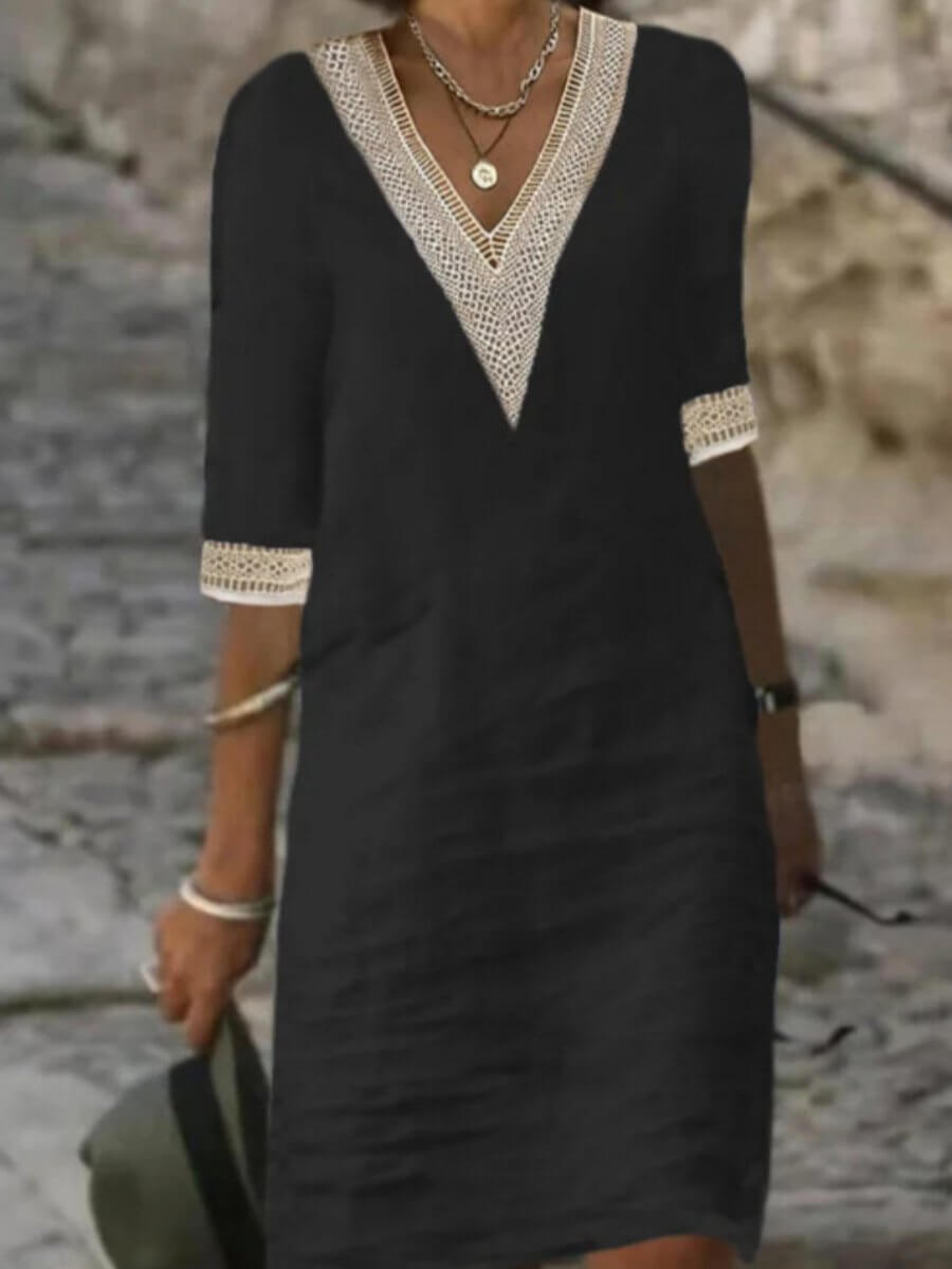 Hanna™ | Stylish V-neck Dress with Crochet Edge