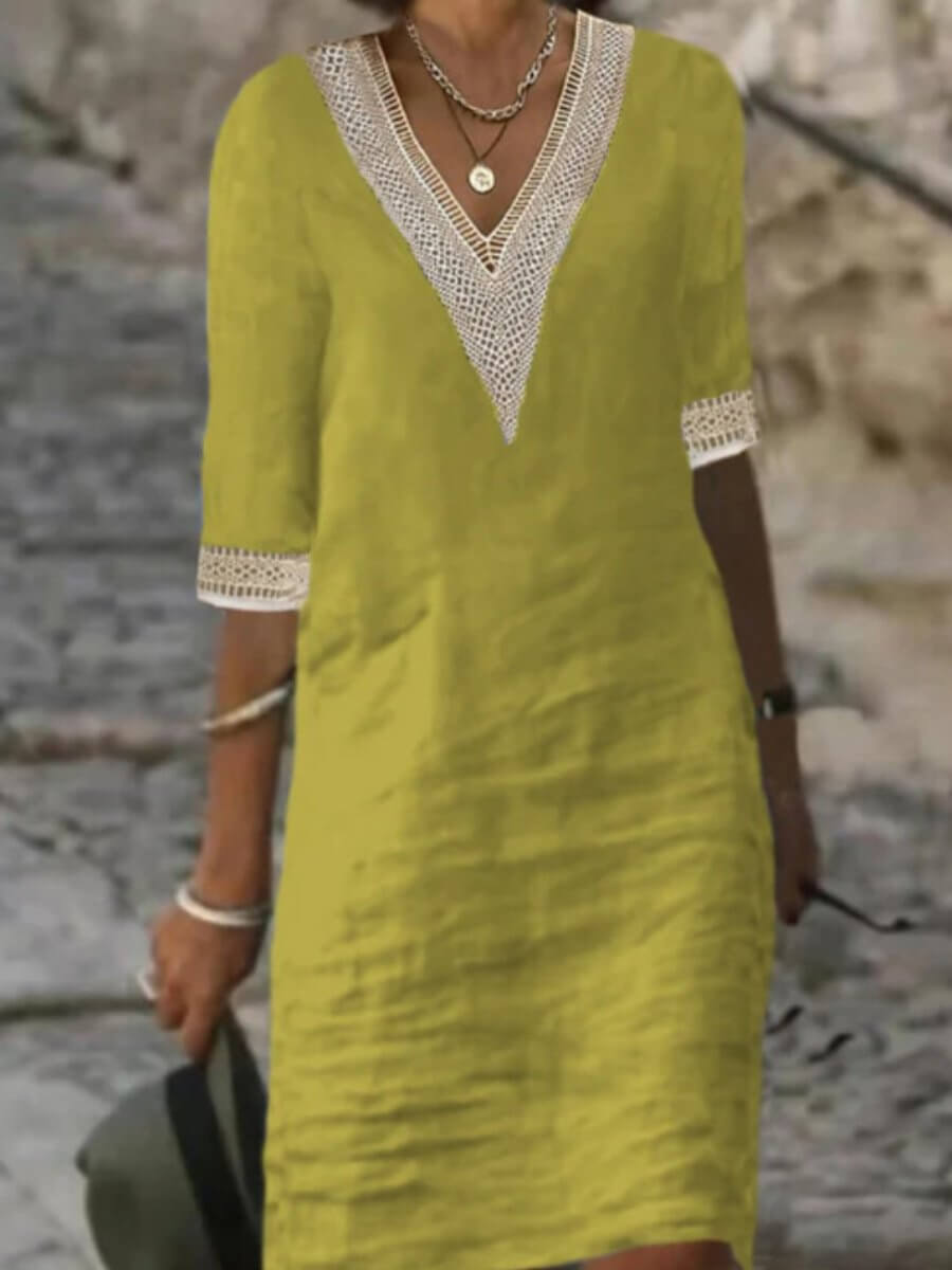 Hanna™ | Stylish V-neck Dress with Crochet Edge