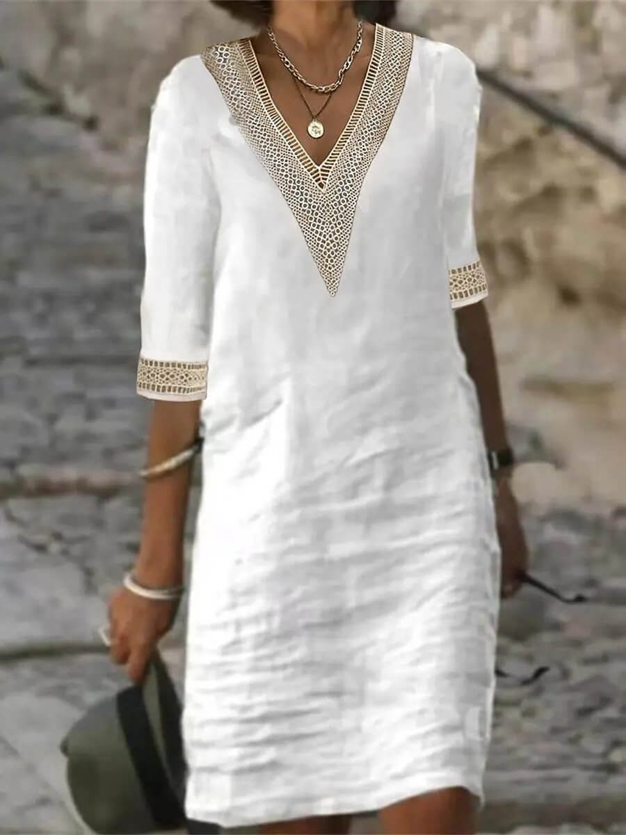 Hanna™ | Stylish V-neck Dress with Crochet Edge
