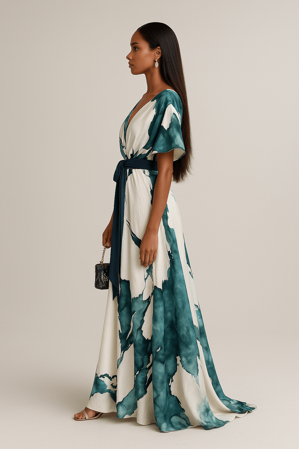 Maya | Long Watercolor Print Dress