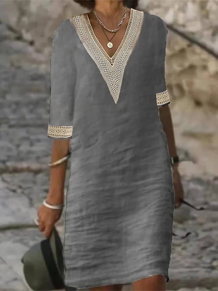Hanna™ | Stylish V-neck Dress with Crochet Edge