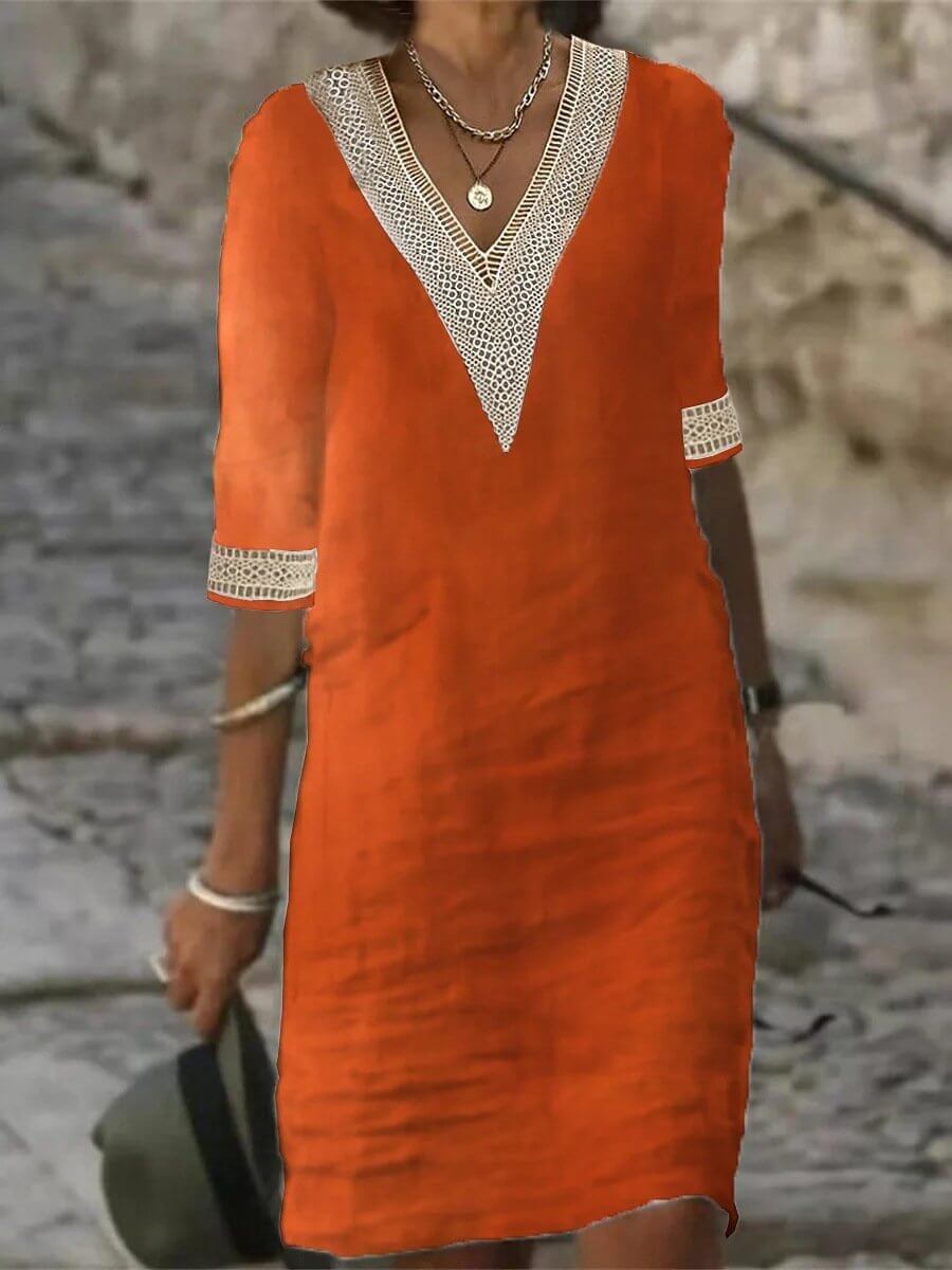 Hanna™ | Stylish V-neck Dress with Crochet Edge