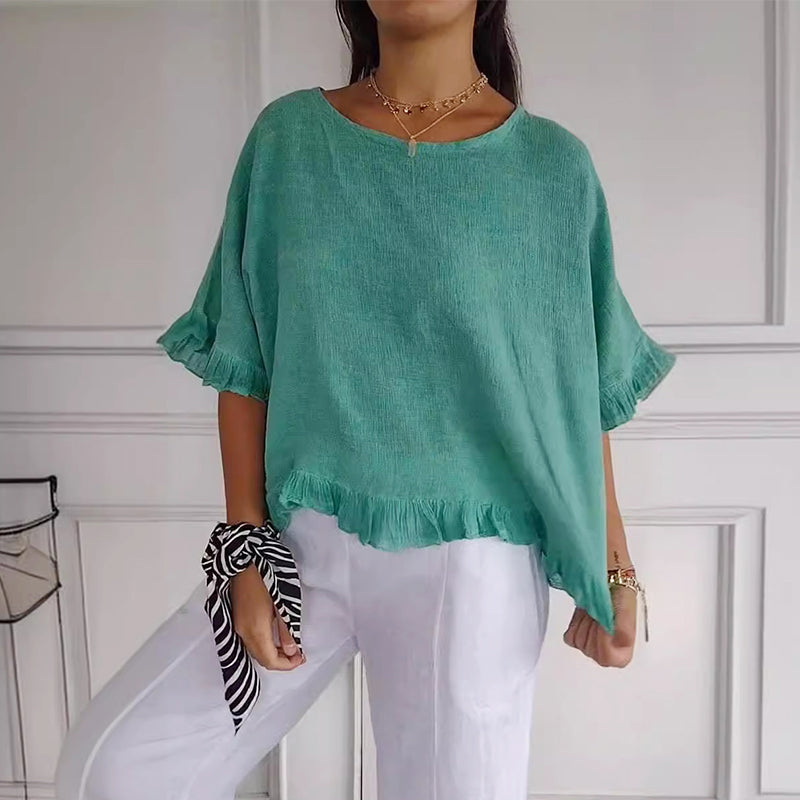 Leah | Linen Top with Round Neck