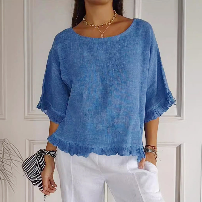 Leah | Linen Top with Round Neck