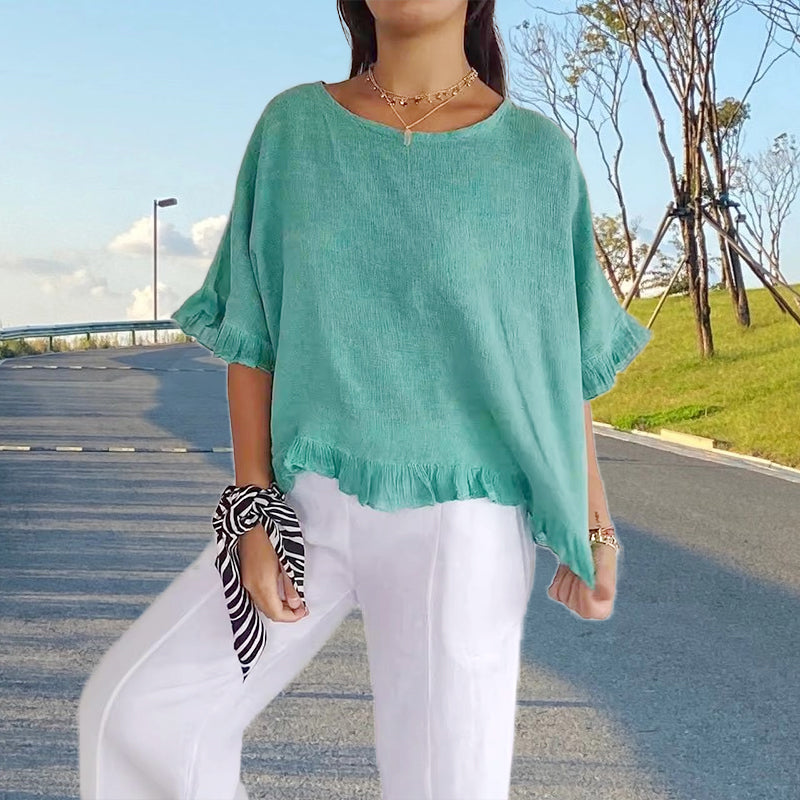 Leah | Linen Top with Round Neck